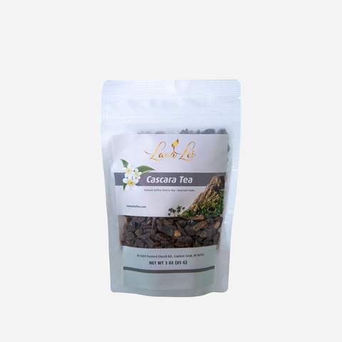 Front packaging of Lava Lei Cascara Tea